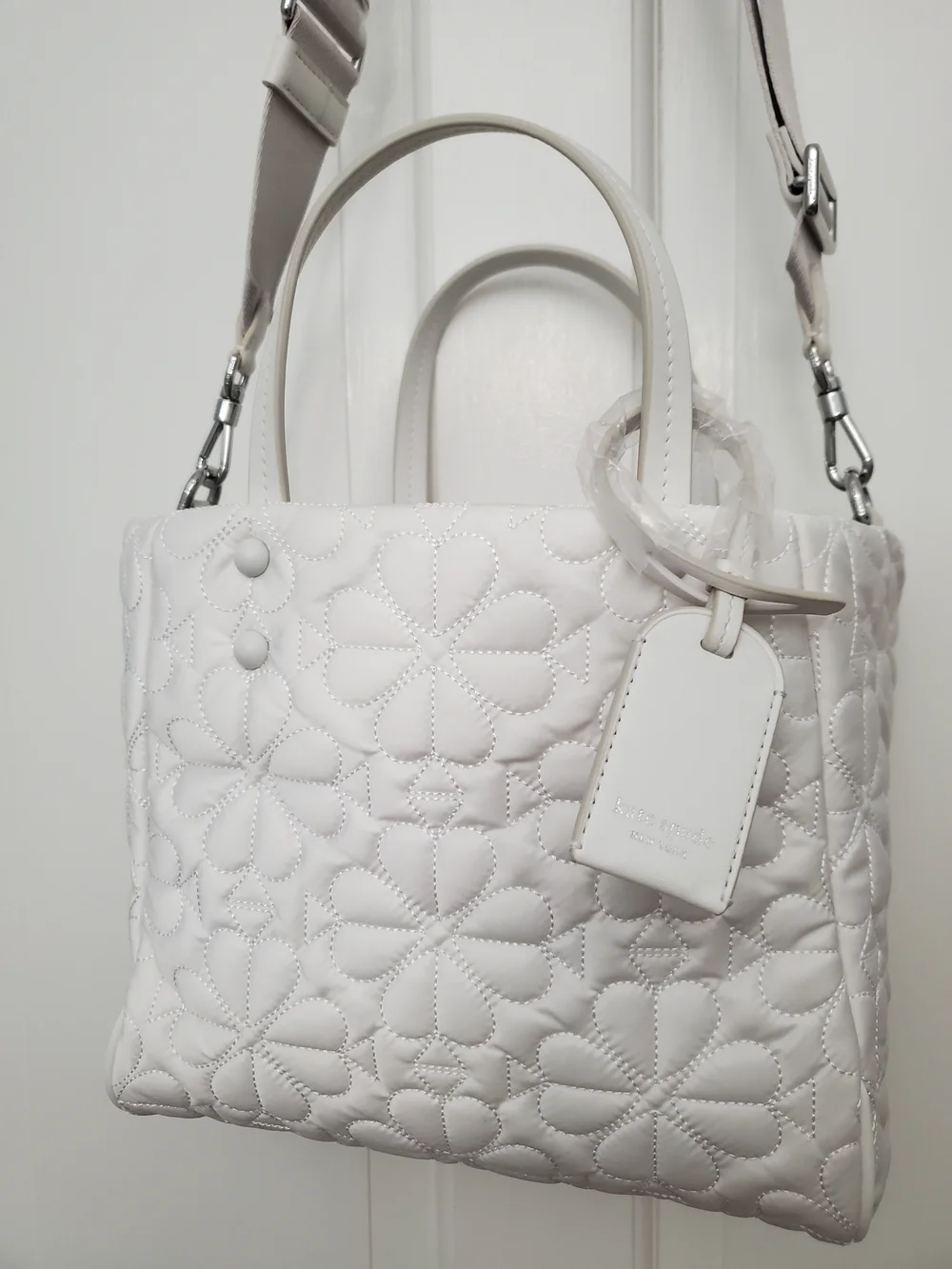 kate spade Tilly White Quilted Small Tote Bag with Detachable Strap. NWT.